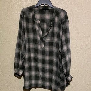 Jane and Delancey Black and White Plaid Blouse
